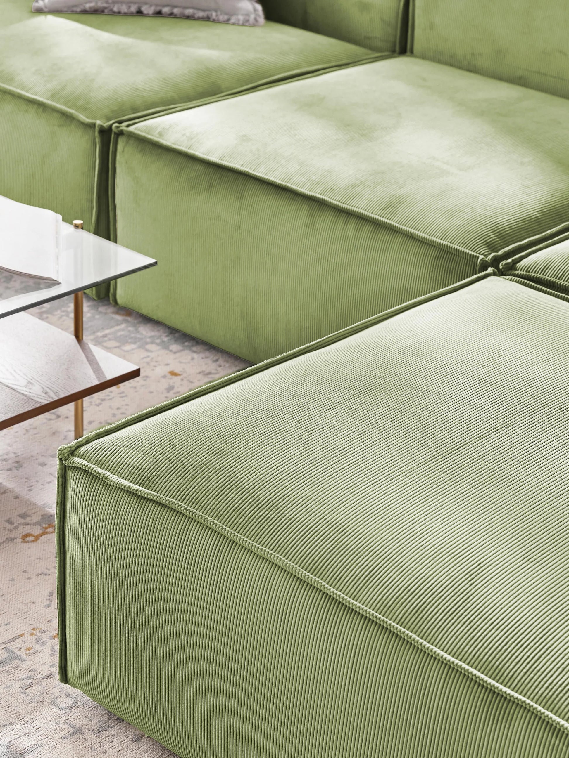 Canapé velours côtelé 4 places avec pouf VIYA