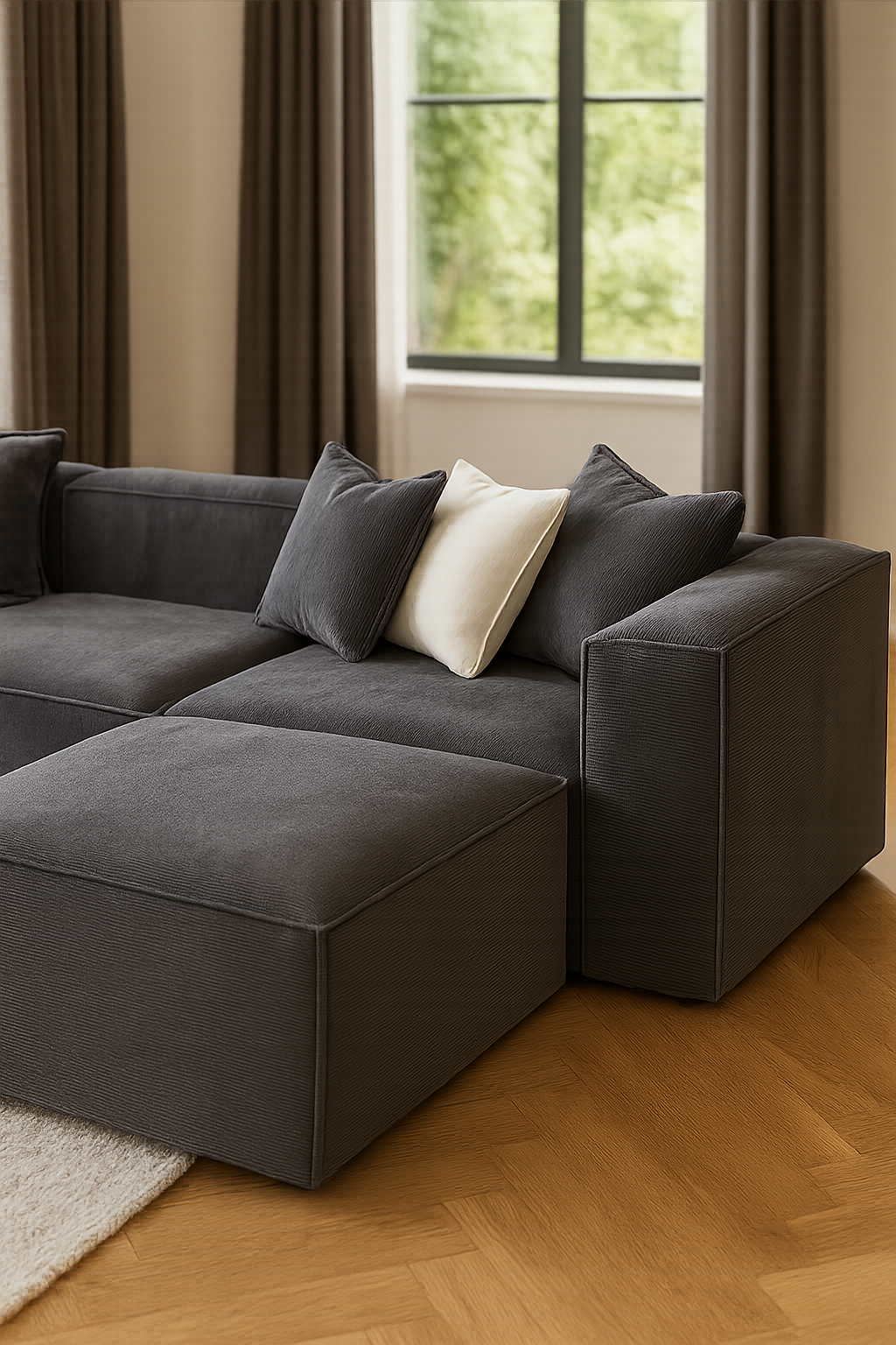 Canapé velours côtelé 4 places avec pouf VIYA